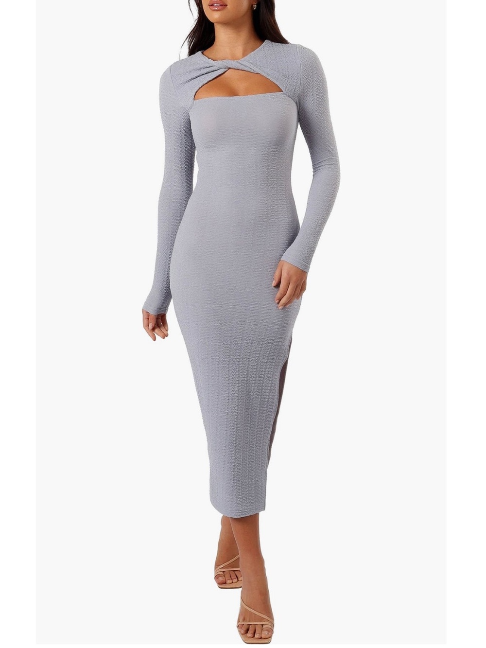 Petal & Pup Laney Cutout Long Sleeve Body-Con Grey Maxi Dress NWT